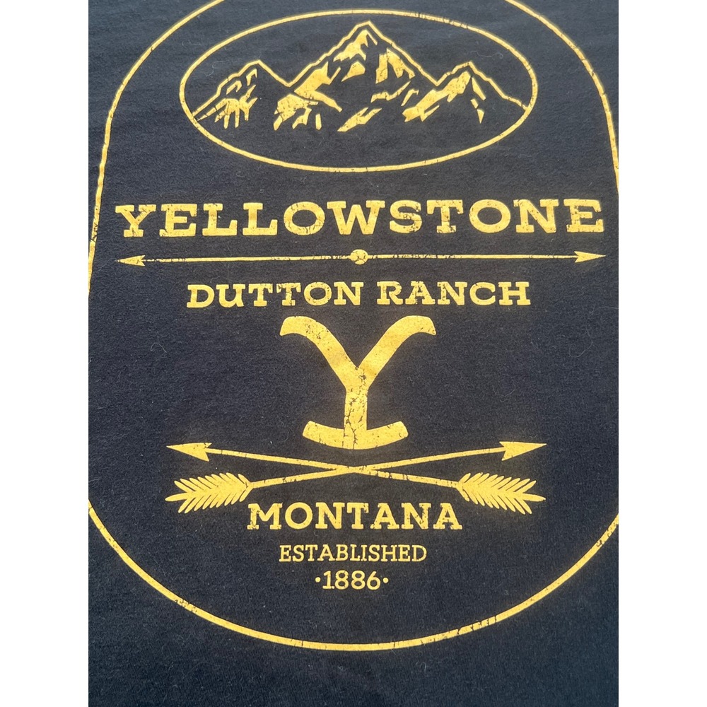 Yellowstone Dutton Ranch Montana Graphic T-Shirt Black Gold Large Paramount